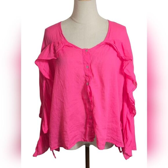Zara Pink Ruffled 3/4 Sleeve Blouse - Picture 1 of 8